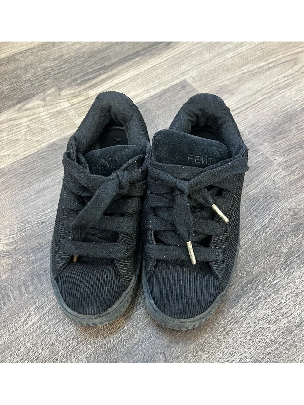 FENTY x PUMA Women's Creeper Phatty Corduroy in Triple Black / Black-Gold US 7.5